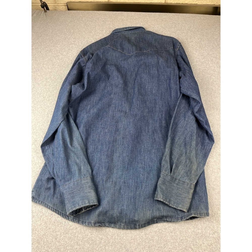 Vintage 70s Sears Roebucks Western Denim Shirt Mens Large 16 Blue Pearl Snap - Picture 8 of 8